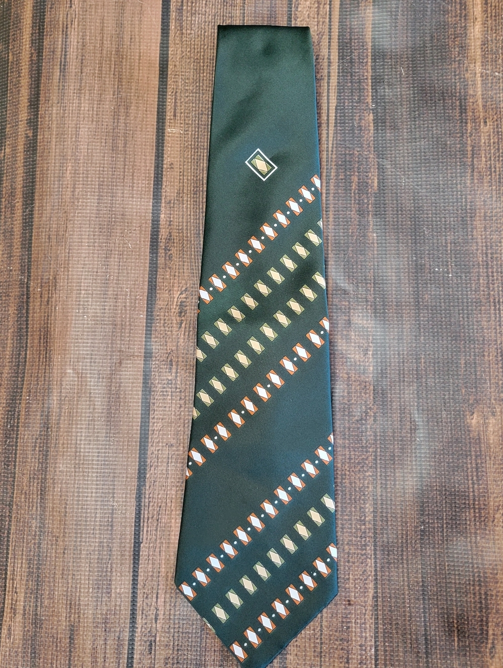 Vintage Christian Dior Monsieur Tie - Made in Canada - Green Orange Rhombus 80s
